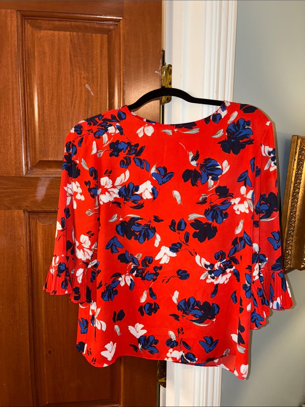 Banana Republic Red Floral Bell-Sleeve Blouse